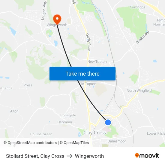 Stollard Street, Clay Cross to Wingerworth map