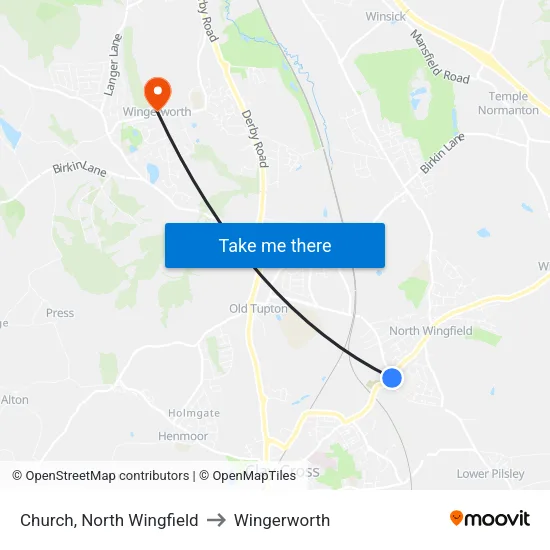 Church, North Wingfield to Wingerworth map