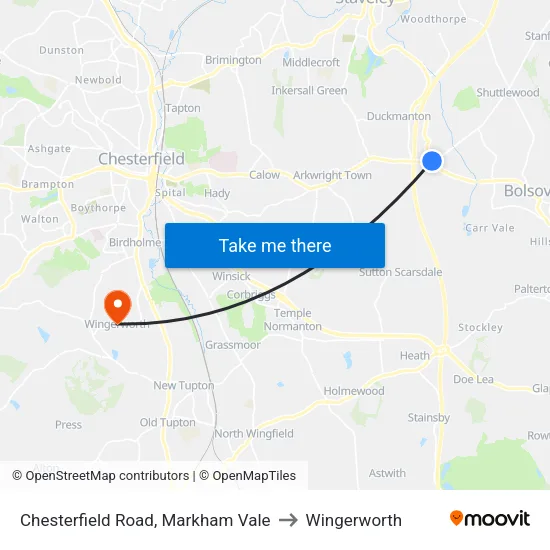 Chesterfield Road, Markham Vale to Wingerworth map