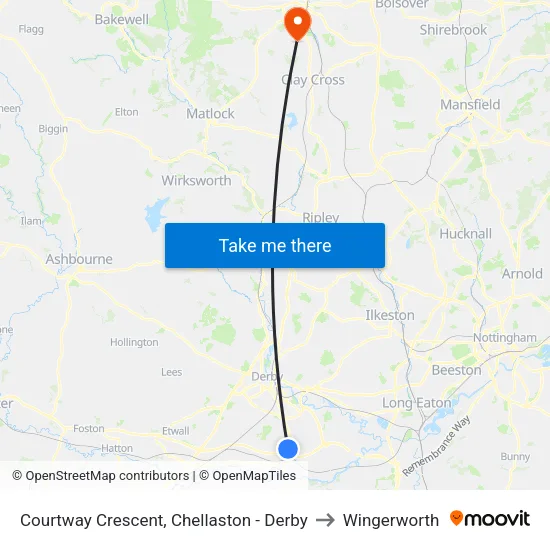 Courtway Crescent, Chellaston - Derby to Wingerworth map