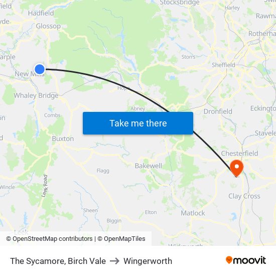 The Sycamore, Birch Vale to Wingerworth map