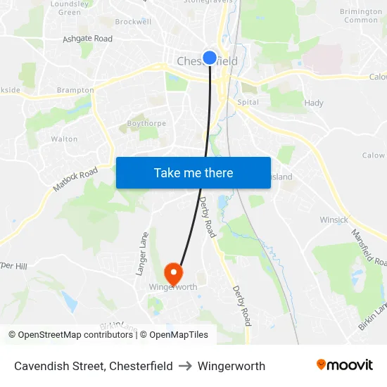 Cavendish Street, Chesterfield to Wingerworth map
