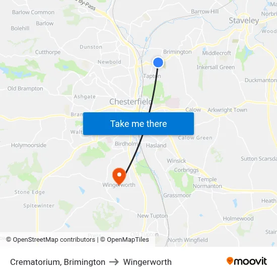 Crematorium, Brimington to Wingerworth map