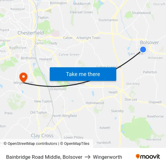 Bainbridge Road Middle, Bolsover to Wingerworth map