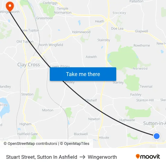 Stuart Street, Sutton In Ashfield to Wingerworth map