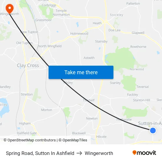 Spring Road, Sutton In Ashfield to Wingerworth map