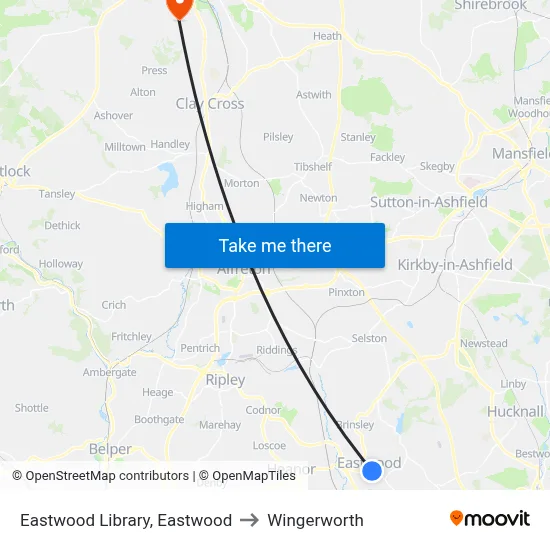 Eastwood Library, Eastwood to Wingerworth map