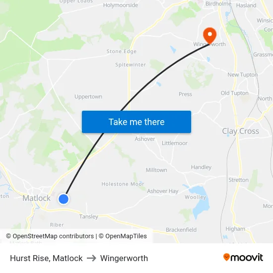 Hurst Rise, Matlock to Wingerworth map