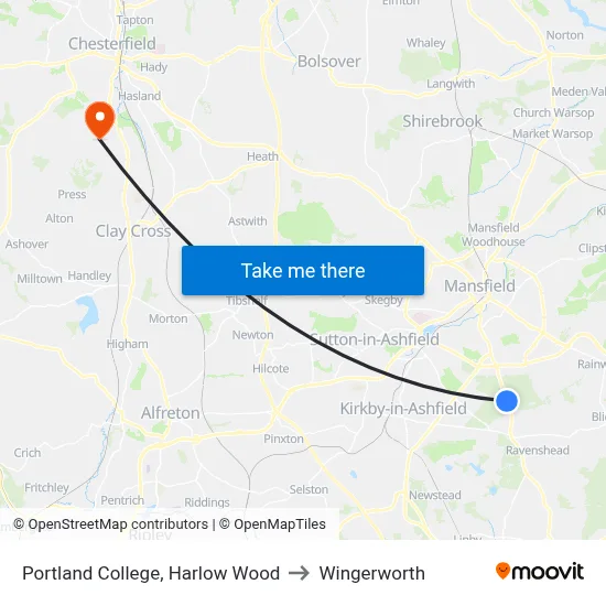 Portland College, Harlow Wood to Wingerworth map
