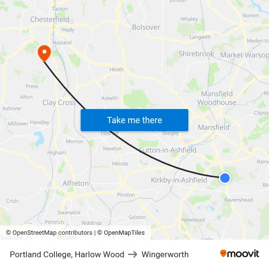 Portland College, Harlow Wood to Wingerworth map