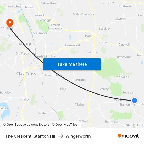The Crescent, Stanton Hill to Wingerworth map