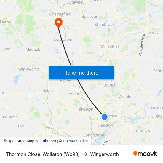 Thornton Close, Wollaton (Wo90) to Wingerworth map