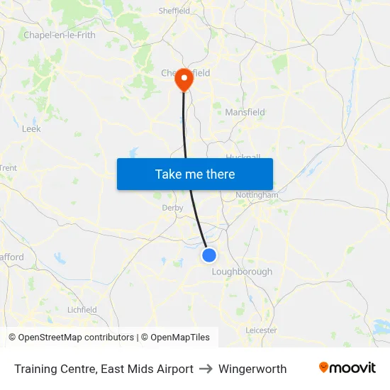 Training Centre, East Mids Airport to Wingerworth map