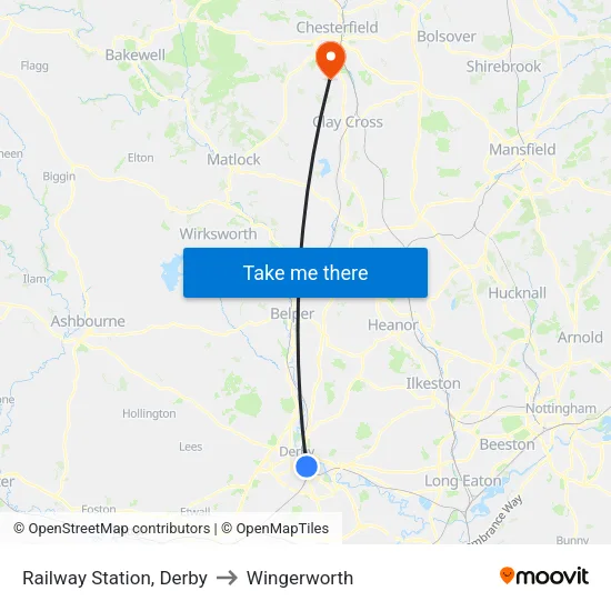 Railway Station, Derby to Wingerworth map