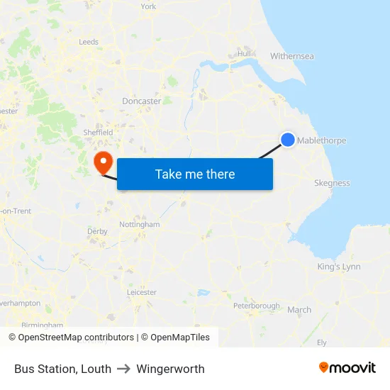 Bus Station, Louth to Wingerworth map