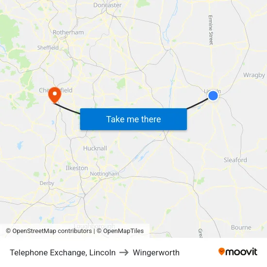Telephone Exchange, Lincoln to Wingerworth map
