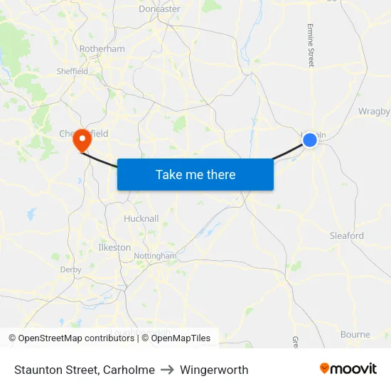 Staunton Street, Carholme to Wingerworth map