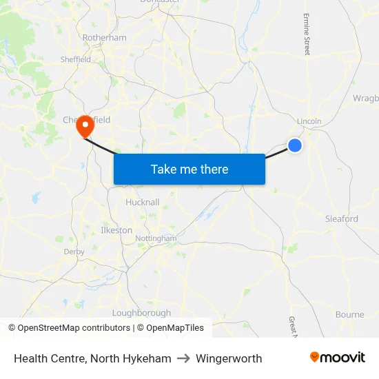 Health Centre, North Hykeham to Wingerworth map