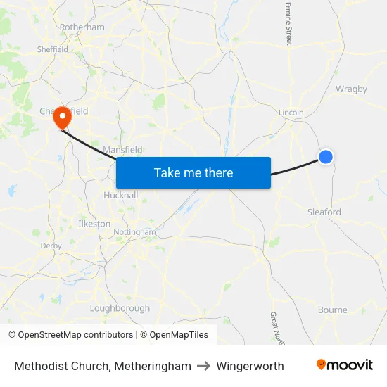 Methodist Church, Metheringham to Wingerworth map