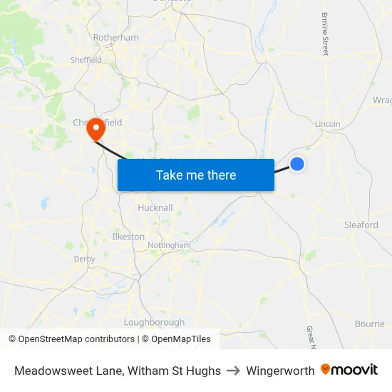 Meadowsweet Lane, Witham St Hughs to Wingerworth map