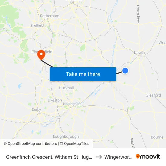 Greenfinch Crescent, Witham St Hughs to Wingerworth map