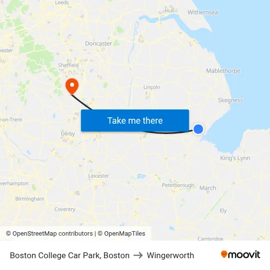 Boston College Car Park, Boston to Wingerworth map