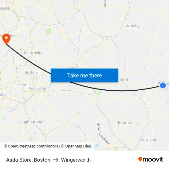 Asda Store, Boston to Wingerworth map