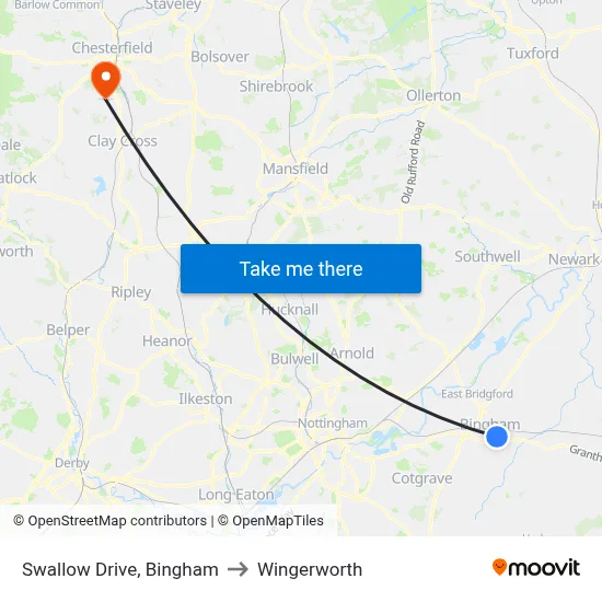 Swallow Drive, Bingham to Wingerworth map
