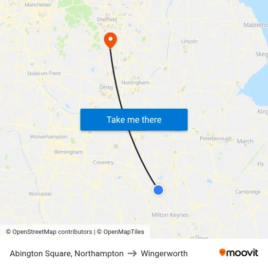Abington Square, Northampton to Wingerworth map