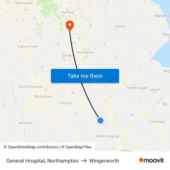 General Hospital, Northampton to Wingerworth map
