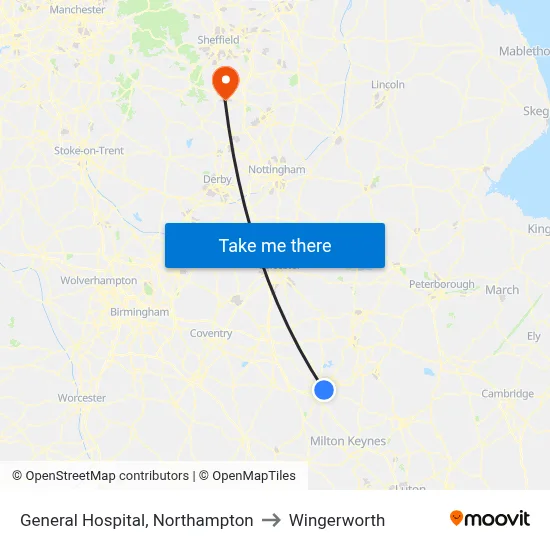 General Hospital, Northampton to Wingerworth map