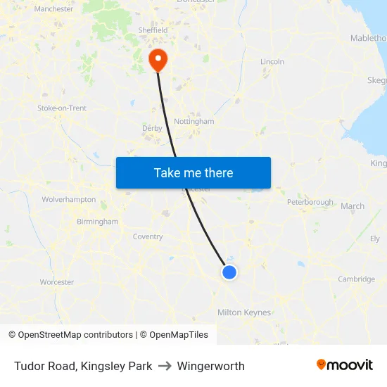 Tudor Road, Kingsley Park to Wingerworth map