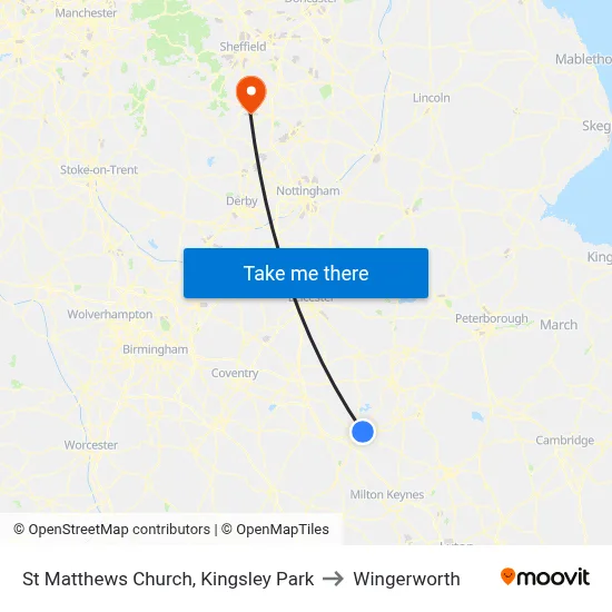 St Matthews Church, Kingsley Park to Wingerworth map