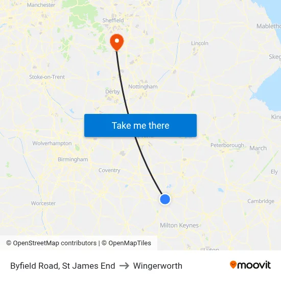 Byfield Road, St James End to Wingerworth map