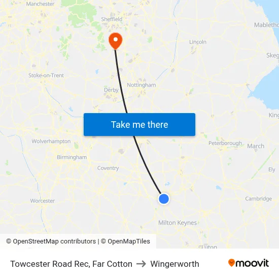 Towcester Road Rec, Far Cotton to Wingerworth map