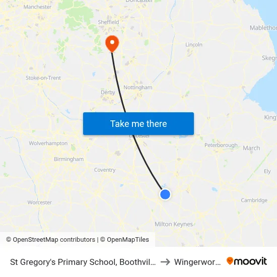 St Gregory's Primary School, Boothville to Wingerworth map
