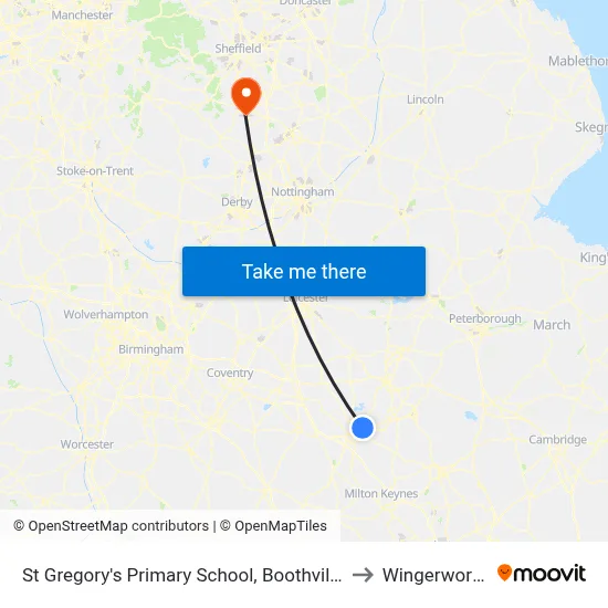 St Gregory's Primary School, Boothville to Wingerworth map