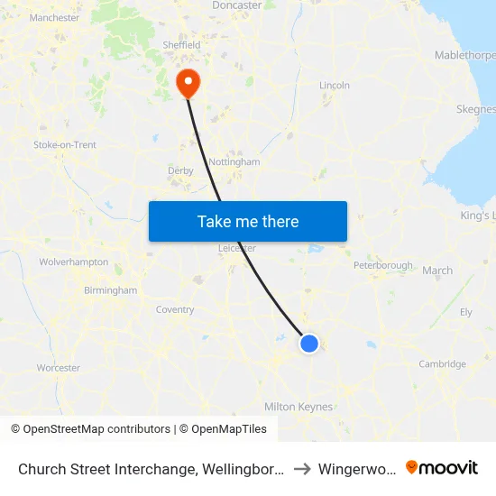 Church Street Interchange, Wellingborough to Wingerworth map