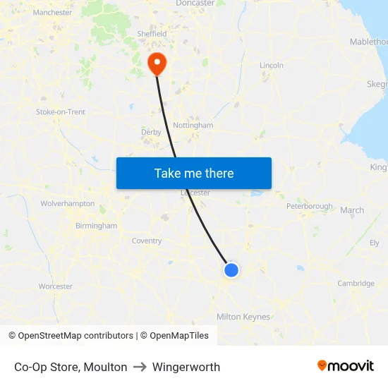 Co-Op Store, Moulton to Wingerworth map