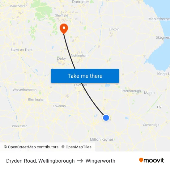 Dryden Road, Wellingborough to Wingerworth map