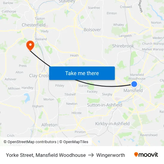 Yorke Street, Mansfield Woodhouse to Wingerworth map
