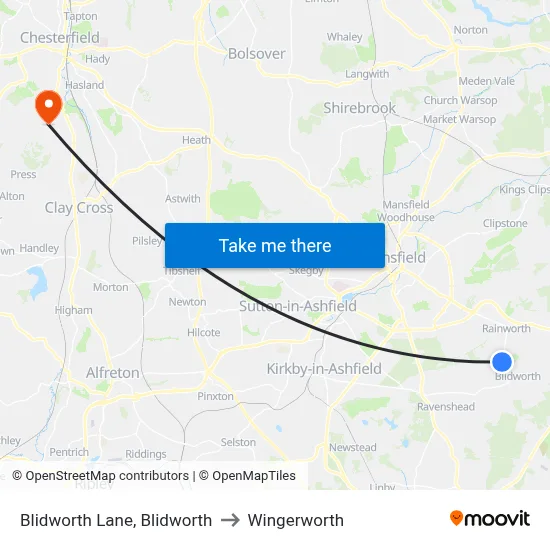 Blidworth Lane, Blidworth to Wingerworth map