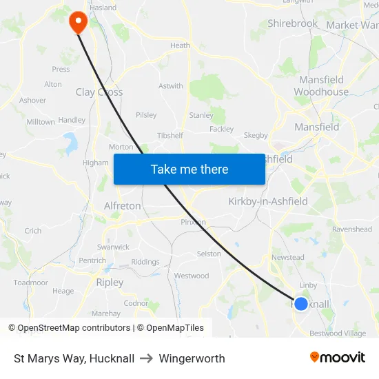 St Marys Way, Hucknall to Wingerworth map
