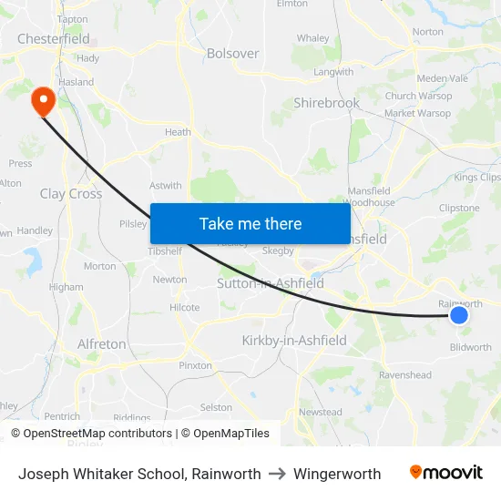 Joseph Whitaker School, Rainworth to Wingerworth map