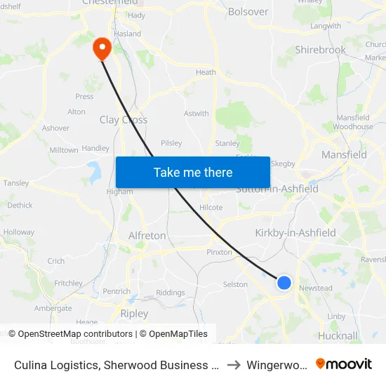 Culina Logistics, Sherwood Business Park to Wingerworth map