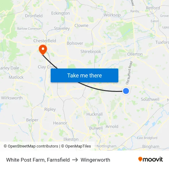 White Post Farm, Farnsfield to Wingerworth map