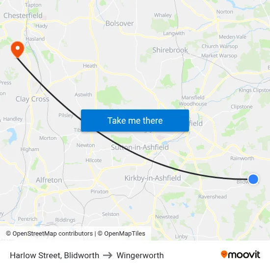 Harlow Street, Blidworth to Wingerworth map