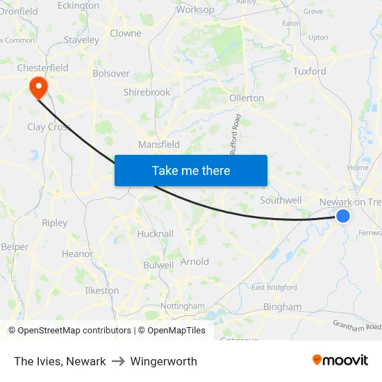 The Ivies, Newark to Wingerworth map