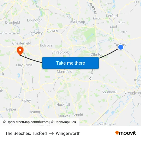 The Beeches, Tuxford to Wingerworth map