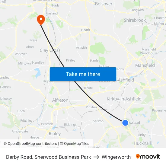 Derby Road, Sherwood Business Park to Wingerworth map